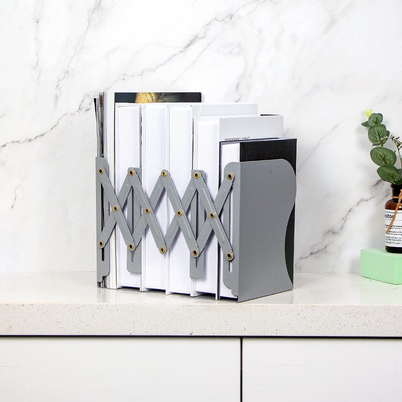 Aobopar Book Ends, Bookends for Shelves, Book Organizer for Desk, Metal Bookends for Heavy Books, Book Holders for Shelves, Suitable for Office, Home and School Use (Grey) - Image 3